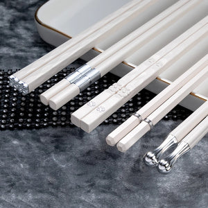 White Chinese Chopsticks | Non-Slip Alloy Luxury Utensils - 5 Pair Set