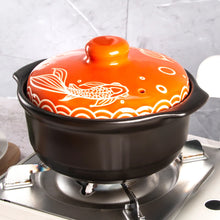 Load image into Gallery viewer, Large Orange Fish Donabe Pot | Japanese Clay Rice Cookware - 1 Set