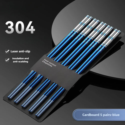 Blue Korean Metal Chopsticks | 304 Stainless Steel - 1/5 Pair Set