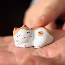 Load image into Gallery viewer, Sleeping Lucky Cat Chopsticks Holder | Cute Japanese Ceramic Rests - 5 Pc Set