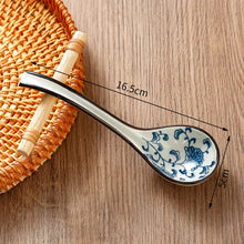 Load image into Gallery viewer, Japanese Floral Asian Soup Spoons | Long-Handled Ceramic Tableware - 1 Pc