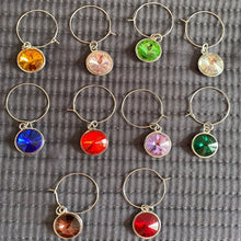 Load image into Gallery viewer, Birthstone Colorful Gem Wine Charms | Silver Glass Markers - 12 Pc Set