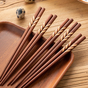 Chevron Wooden Chopsticks | Chinese Reusable Luxury Chopstick Set - 5 Pairs