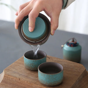 Spring Blue Chinese Tea Set with Giftbox | Modern Pottery Cups - 8 Pc