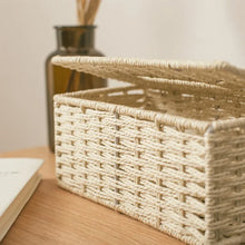 Load image into Gallery viewer, Beige Rattan Tissue Box Cover | Vintage Paper Holder Case - 1 Pc