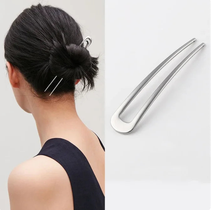 Minimalist Silver Hair Sticks for Bun | Metal Hairstyle Pins - 1 Pc