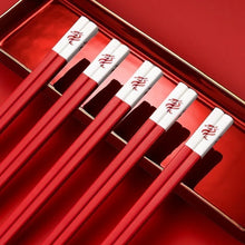 Load image into Gallery viewer, Red Dragon Chopsticks | Korean Metal Chinese Wedding Set - 5 Pairs