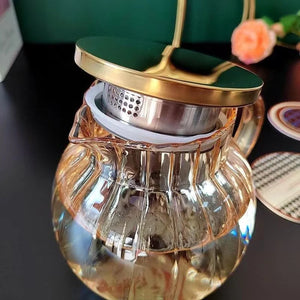 Amber Glass Teapot with Strainer on Stove | Heat Resistant Glass Kettle Pot - 1 Pc