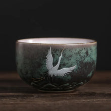 Load image into Gallery viewer, Flying Crane Japanese Tea Cups | Ceramic Animal Inspired Asian Drinkware - 1 Pc