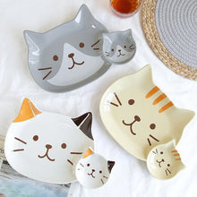 Load image into Gallery viewer, Cute Cat Plates | Large Ceramic Japanese Kitty Plate with Side Sauce Dish - 1 Pc