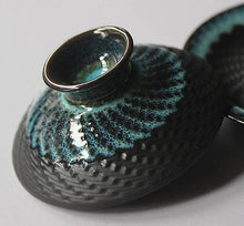 Load image into Gallery viewer, Black &amp; Teal Gaiwan Tea Cup | Handmade Blue Ceramic Teapot Set