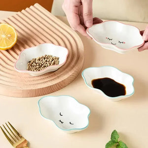 Cute Cloud Soy Sauce Dish | White Ceramic Dipping Bowl - 1 Pc