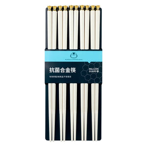 Elegant White & Gold Metal Alloy Reusable Tableware Chopsticks | 5 Pair Set
