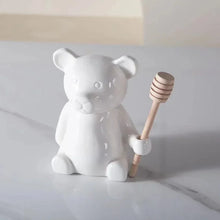 Load image into Gallery viewer, Cute Small Honey Jar with Dipper | Ceramic Bear Holding Wooden Stick - 1 Set