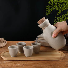 Load image into Gallery viewer, Vintage Sake Set | Tokkuri Ceramic Bottle 4 Wine Cups with Tray - 6 Pc