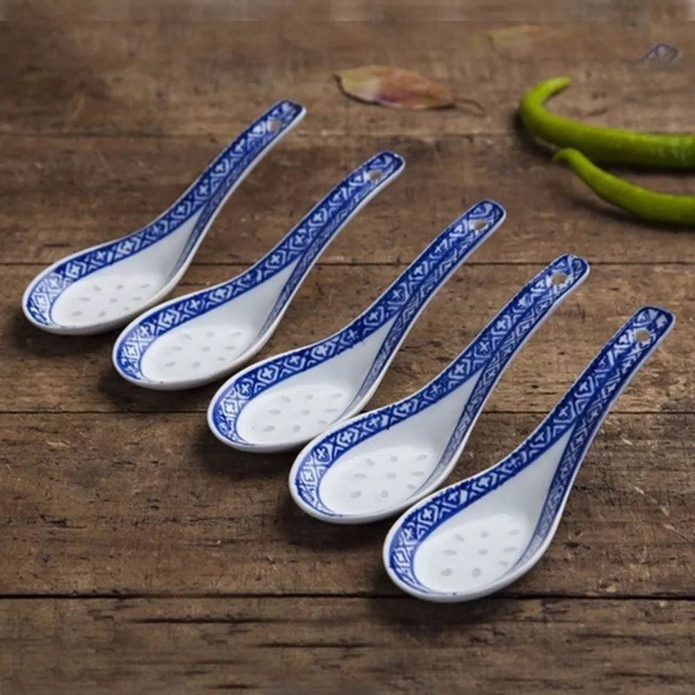 Chinese Soup Spoon Traditional Blue and White Ceramic for