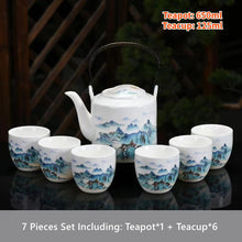 Load image into Gallery viewer, Blue &amp; White Jade Porcelain Chinese Tea Set | Large Pot and Cups