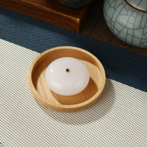 Jade Incense Holder & Catcher | Wooden Ash Plate - 1 Pc