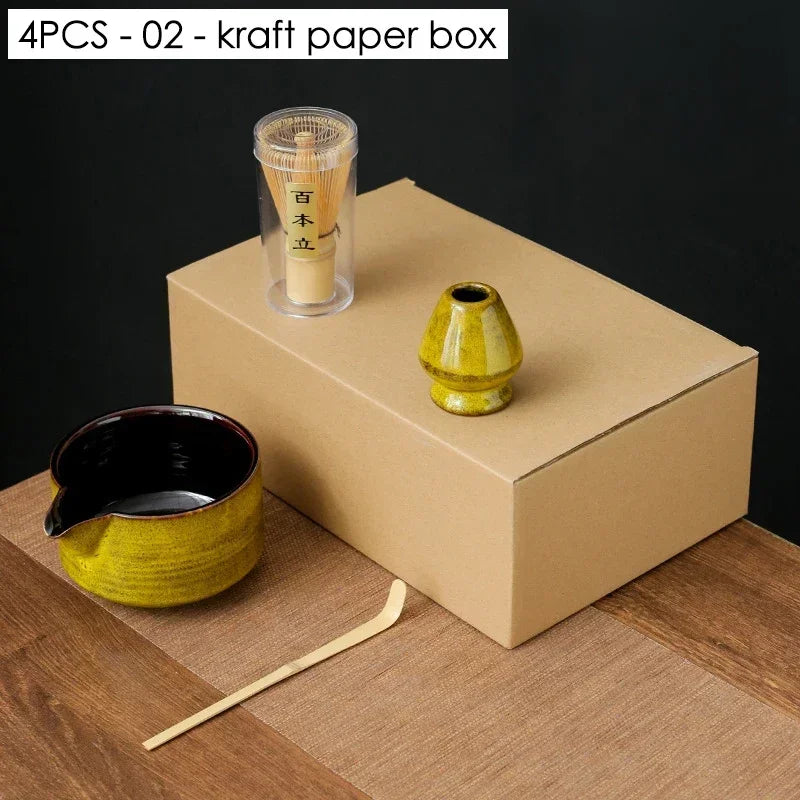 Yellow & Black Matcha Set | Chawan Scoop Whisk and Holder - 4 Pc