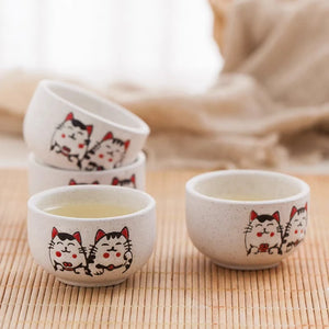 Lucky Cat Teapot with 4 Tea Cups | Ceramic  Japanese Chinese Maneki Neko Set