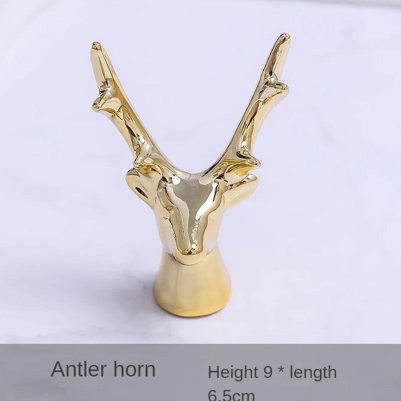 Cute Gold Antler Deer Ring Holder | Small Ceramic Jewelry Rack - 1 Pc