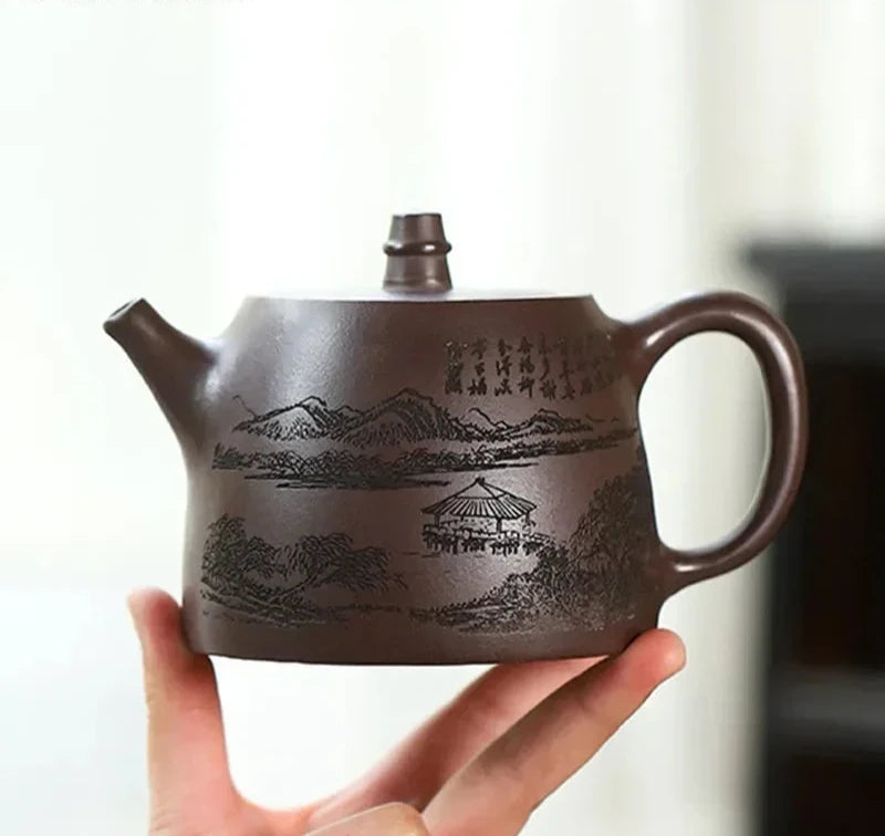 Landscape Yixing Teapot | Large Authentic Chinese Zisha Purple Clay Teaware - 1 Pc