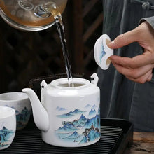 Load image into Gallery viewer, Blue &amp; White Jade Porcelain Chinese Tea Set | Large Pot and Cups