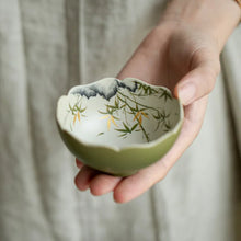 Load image into Gallery viewer, Bamboo Chinese Tea Cup | Golden Painted Ceramic Teaware - 80 ml