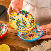 Load image into Gallery viewer, Bright Colorful Bohemian Ceramic Small Soy Sauce Dish - 3 Pc Set