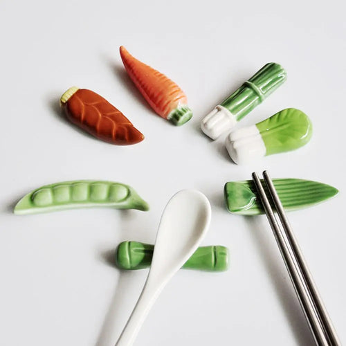 Cute Green Vegetable Shape Ceramic Chopstick Rest | 1 Pc