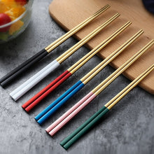 Load image into Gallery viewer, Gold and Red Green Pink Black Stainless Steel Reusable Metal Contemporary Chinese Chopsticks | 1 Pair