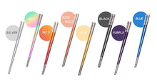 Load image into Gallery viewer, Silver and Gold Purple Blue Rose Gold Orange Pink Black Rainbow Stainless Steel Metal Reusable Chinese Novelty Chopsticks Non-Slip | 1 Pair