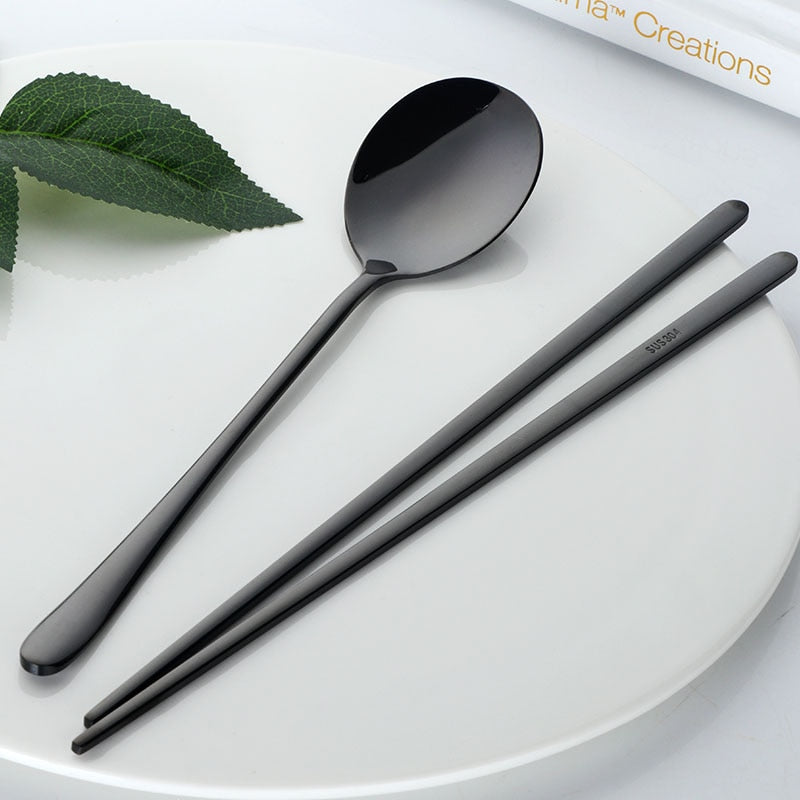 Pink & Silver Korean Chopsticks w/ Spoon