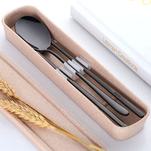 Load image into Gallery viewer, Gold Black Silver Pink Korean Stainless Steel Metal Reusable Chopsticks and Spoon Box Cutlery Set