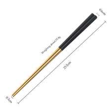 Load image into Gallery viewer, Gold and Black Chopsticks Stainless Steel Metal Reusable Chinese Luxury Contemporary | 5 Pair Set