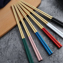 Load image into Gallery viewer, Gold and Red Green Pink Black Stainless Steel Reusable Metal Contemporary Chinese Chopsticks | 1 Pair