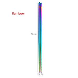 Gold Silver Pink Rainbow Chrome Reusable Stainless Steel Metal Chopsticks Non-Slip Novelty Chinese Chopsticks | 1 Pair