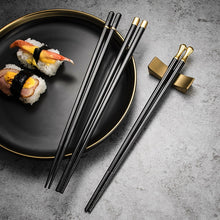 Load image into Gallery viewer, Black and Gold Japanese Luxury Reusable Metal Chopsticks Alloy Non-Slip Sushi Chinese Gift | 5 Pair Set