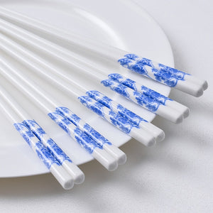 Blue and White Ceramic Japanese Style Chopsticks Bone Porcelain (4 Pairs)
