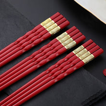Load image into Gallery viewer, Red &amp; Gold Chinese Chopsticks for Wedding Household Tableware Reusable Holiday Festival Gift | 2 Pairs
