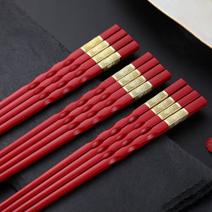 Red & Gold Chinese Chopsticks for Wedding Household Tableware Reusable Holiday Festival Gift | 2 Pairs