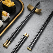 Load image into Gallery viewer, Black and Gold Japanese Luxury Reusable Metal Chopsticks Alloy Non-Slip Sushi Chinese Gift | 5 Pair Set