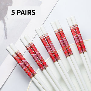 Pink Red and White Bone China Luxury Ceramic Chinese Chopsticks (5 Pairs)