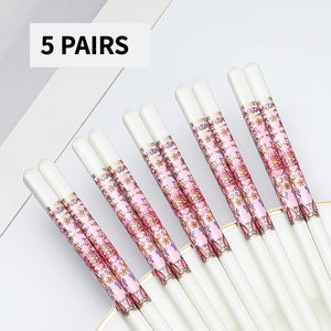 Pink Red and White Bone China Luxury Ceramic Chinese Chopsticks (5 Pairs)