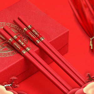 Red & Gold Chinese Chopsticks for Wedding Household Tableware Reusable Holiday Festival Gift | 2 Pairs