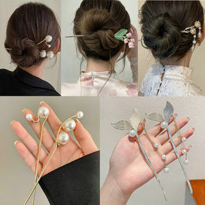 Gold Silver Lotus with Pearl Vintage Chinese Style Hairpins Hair Chopsticks Women's Metal Accessory  1 PC