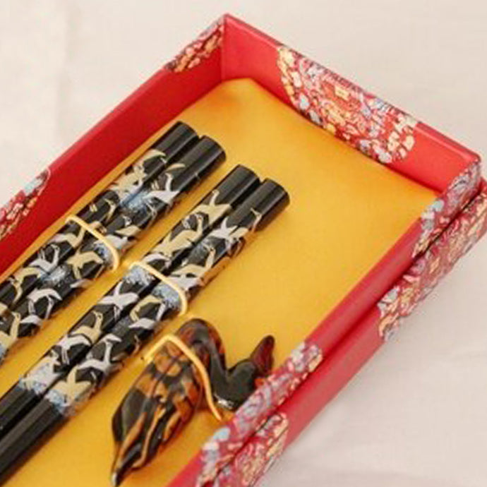 Dark Ornate Duck Chopstick and Holder Luxury Gift Set (2 pairs)