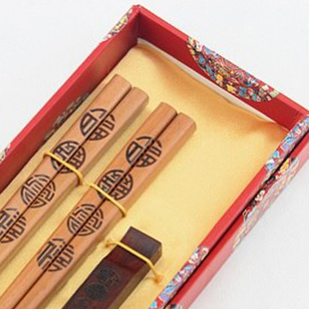 Traditional Symbol Chopstick and Holder Luxury Gift Set (2 pairs)