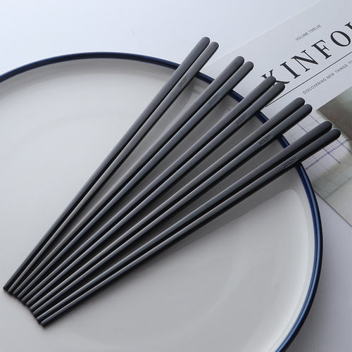 Contemporary Stainless Steel Black Chopstick Set (10 pairs)