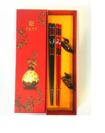 Duck Red & Black Variety Chopstick and Holder Luxury Gift Set